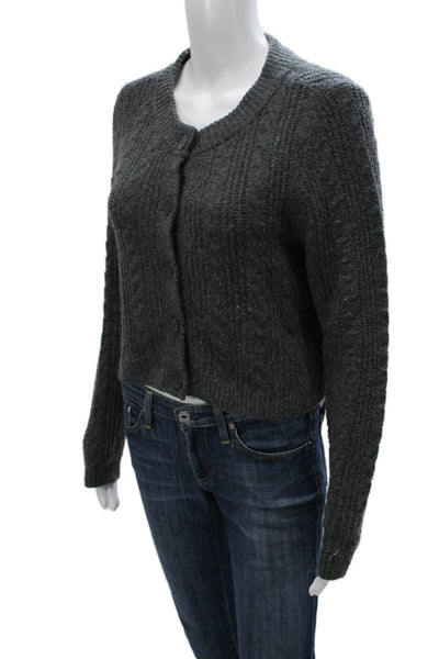 Open Edit Womens Gray Cardigan Long Sleeve Round Neck Cotton Blend Size M