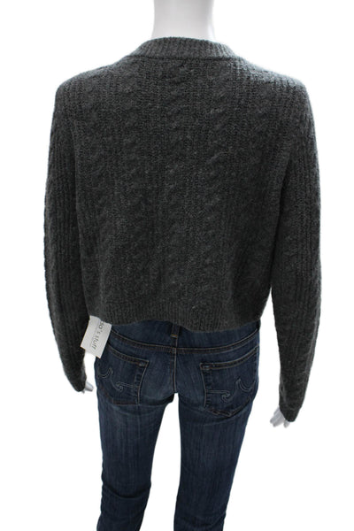 Open Edit Womens Gray Cardigan Long Sleeve Round Neck Cotton Blend Size M