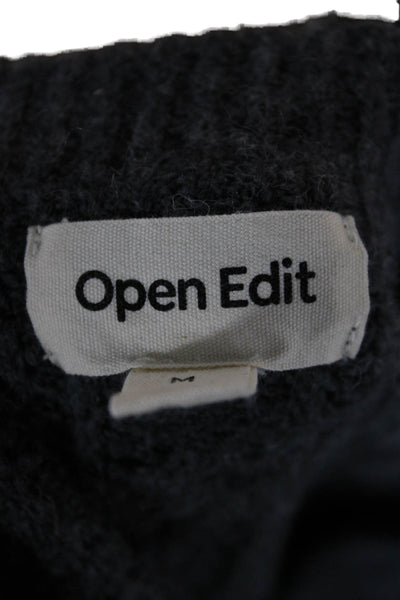 Open Edit Womens Gray Cardigan Long Sleeve Round Neck Cotton Blend Size M