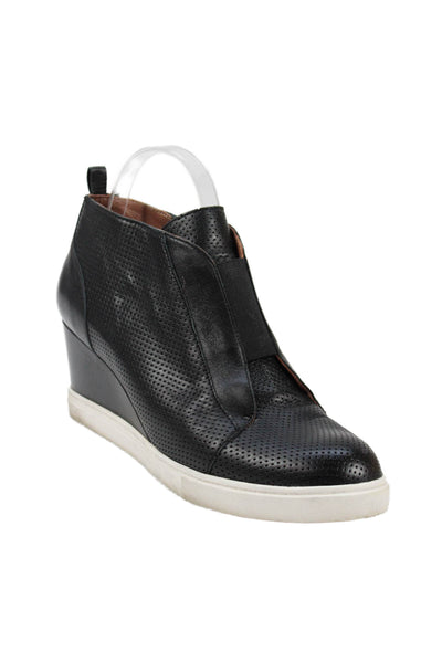 Linea Paolo Womens Perforated Leather Wedge Sneakers Black Size 9.5 Medium