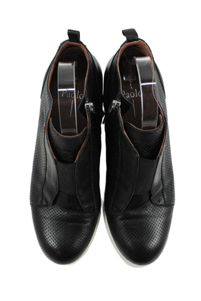 Linea Paolo Womens Perforated Leather Wedge Sneakers Black Size 9.5 Medium