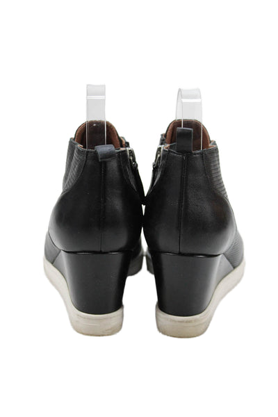 Linea Paolo Womens Perforated Leather Wedge Sneakers Black Size 9.5 Medium