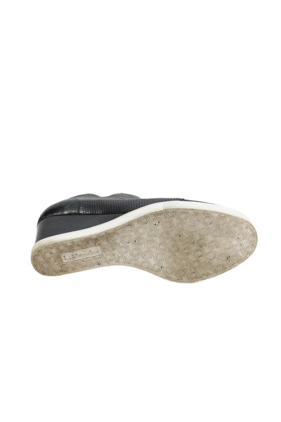 Linea Paolo Womens Perforated Leather Wedge Sneakers Black Size 9.5 Medium