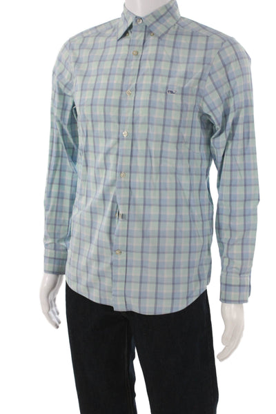Vineyard Vines Mens Plaid Button Down Shirt Blue Mint Green Size Extra Small