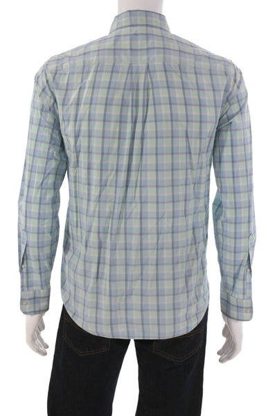 Vineyard Vines Mens Plaid Button Down Shirt Blue Mint Green Size Extra Small