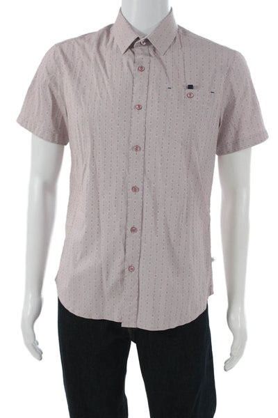 7 Diamonds Mens Jacquard Print Button Down Shirt Pink Cotton Size Small