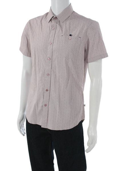 7 Diamonds Mens Jacquard Print Button Down Shirt Pink Cotton Size Small