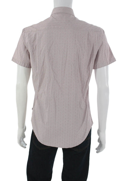 7 Diamonds Mens Jacquard Print Button Down Shirt Pink Cotton Size Small