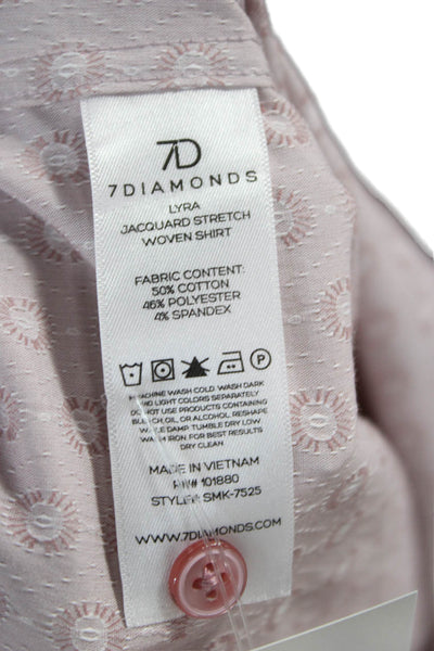 7 Diamonds Mens Jacquard Print Button Down Shirt Pink Cotton Size Small