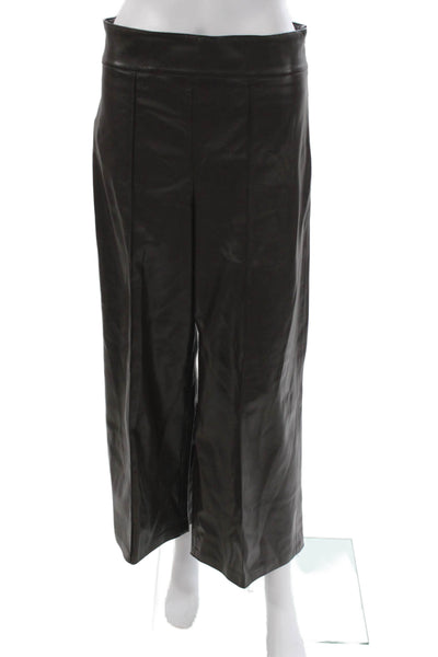 Zara Womens Cropped Pants Brown Zip Polyurethane Size M
