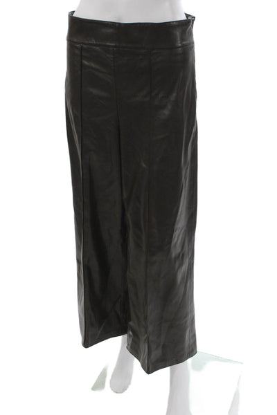 Zara Womens Cropped Pants Brown Zip Polyurethane Size M