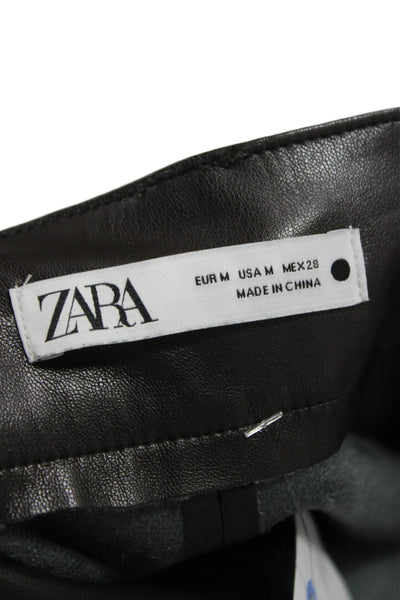 Zara Womens Cropped Pants Brown Zip Polyurethane Size M