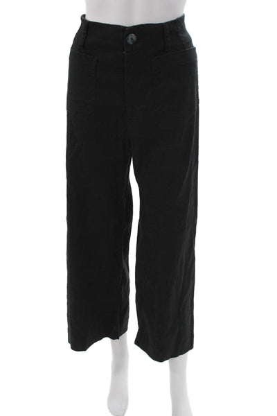 Maeve Anthropologie Womens Cropped Pants Black Button Linen Viscose Size 29