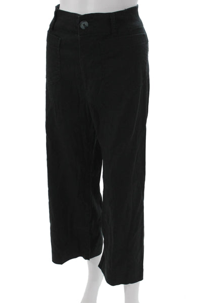 Maeve Anthropologie Womens Cropped Pants Black Button Linen Viscose Size 29