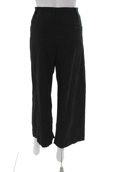 Maeve Anthropologie Womens Cropped Pants Black Button Linen Viscose Size 29