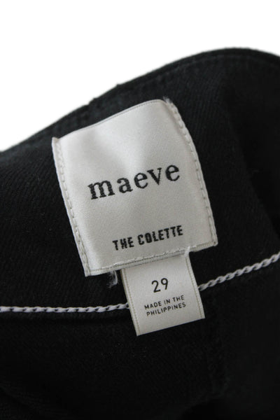 Maeve Anthropologie Womens Cropped Pants Black Button Linen Viscose Size 29