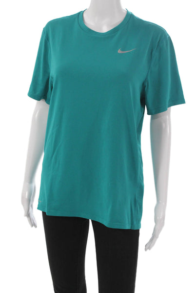 Nike Women Basic Green Polyester Crew Neck Short Sleeve T-Shirt Size S
