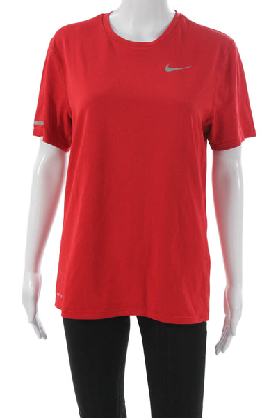 Nike Women Pullover T-Shirt Red Crew Neck Short Sleeve Polyester Size S