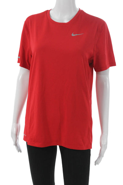 Nike Women Pullover T-Shirt Red Crew Neck Short Sleeve Polyester Size S