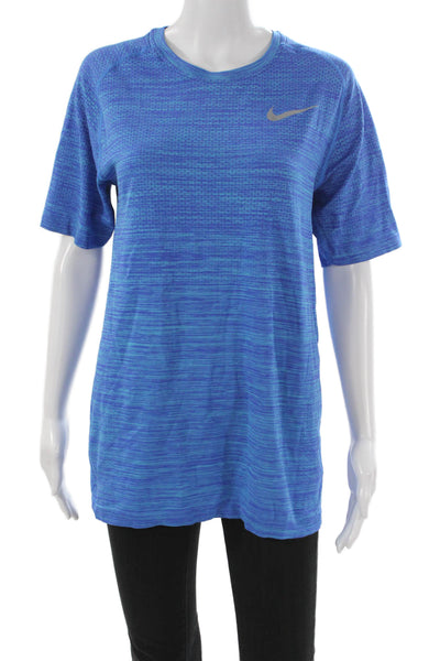 Nike Mens Striped Blue Nylon Pullover T-Shirt Crew Neck Short Sleeve Size S