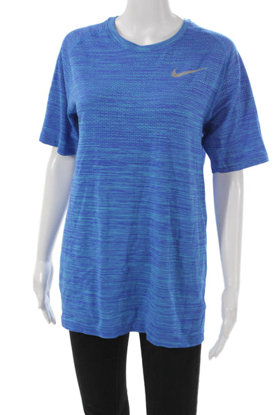 Nike Mens Striped Blue Nylon Pullover T-Shirt Crew Neck Short Sleeve Size S