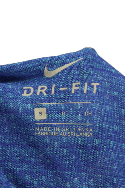Nike Mens Striped Blue Nylon Pullover T-Shirt Crew Neck Short Sleeve Size S