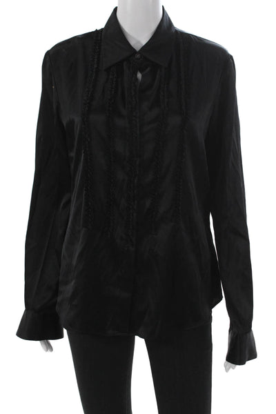 Theory Womens Black Collared Button Up Blouse Long Sleeve Silk Blend Size L