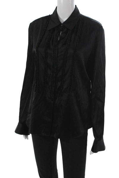 Theory Womens Black Collared Button Up Blouse Long Sleeve Silk Blend Size L