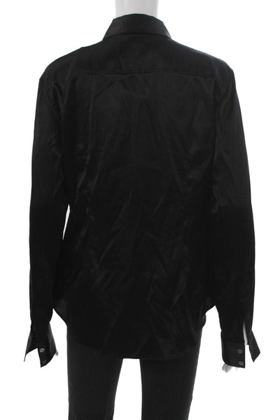 Theory Womens Black Collared Button Up Blouse Long Sleeve Silk Blend Size L