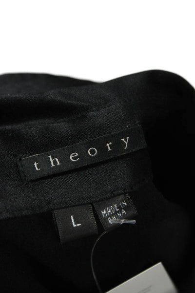 Theory Womens Black Collared Button Up Blouse Long Sleeve Silk Blend Size L