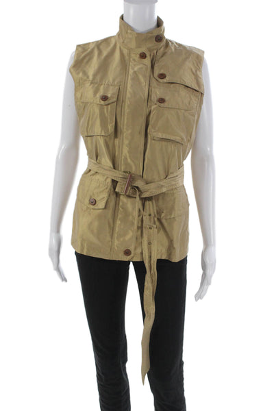 Lauren Ralph Lauren Women Military Jacket Beige Buckle Sleeveless Size M