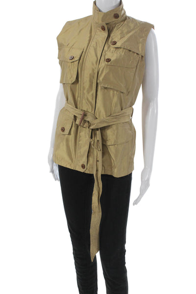 Lauren Ralph Lauren Women Military Jacket Beige Buckle Sleeveless Size M