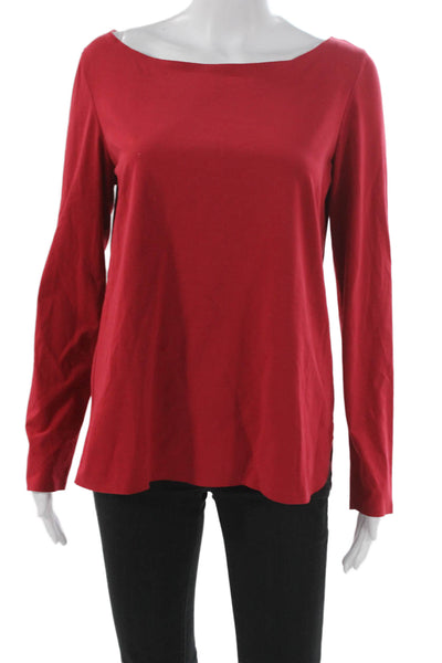 Lafayette 148 New York Women Red Long Sleeve Boat Neck T-Shirt Size M