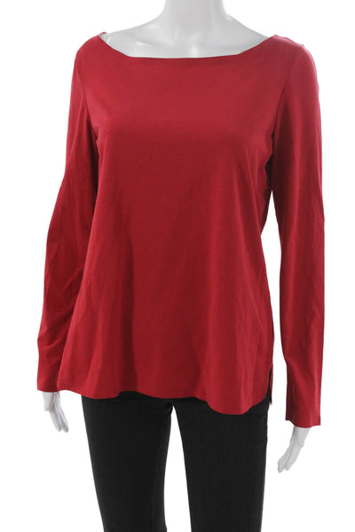 Lafayette 148 New York Women Red Long Sleeve Boat Neck T-Shirt Size M