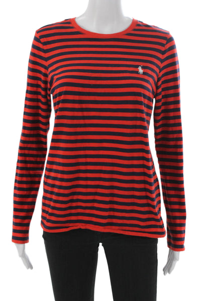 Ralph Lauren Sport Women Red Striped Long Sleeve T-Shirt Size L