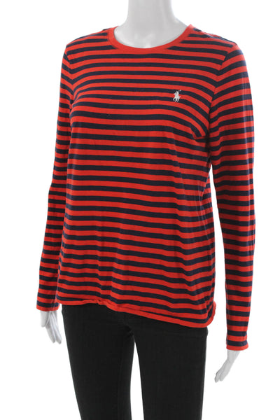 Ralph Lauren Sport Women Red Striped Long Sleeve T-Shirt Size L