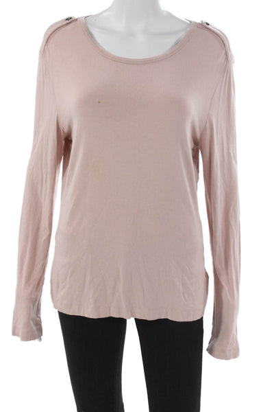 St. John Women Basic T-Shirt Pink Cotton Scoop Neck Long Sleeve Size L