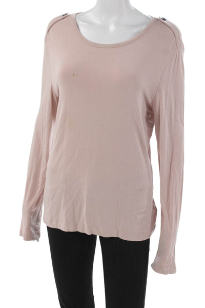 St. John Women Basic T-Shirt Pink Cotton Scoop Neck Long Sleeve Size L