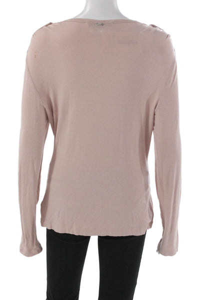 St. John Women Basic T-Shirt Pink Cotton Scoop Neck Long Sleeve Size L