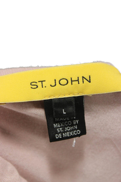 St. John Women Basic T-Shirt Pink Cotton Scoop Neck Long Sleeve Size L