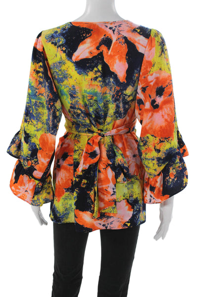 Betsey Johnson Women Tunic Multicolor Floral V Neck 3/4 Sleeve Size S