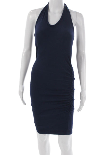 Michael Stars Women Bodycon Halter Mini Dress Blue Cotton Sleeveless Size XS