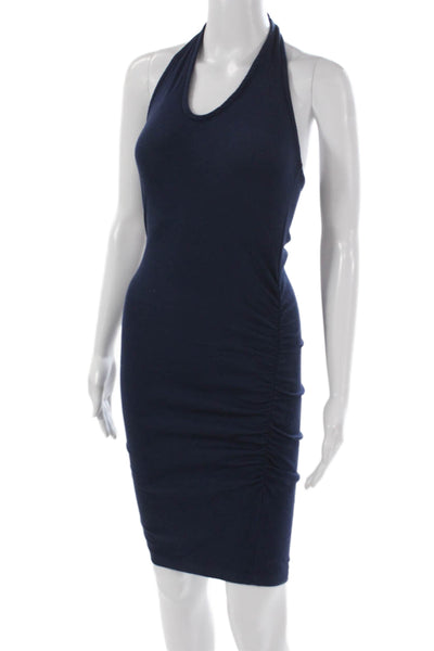 Michael Stars Women Bodycon Halter Mini Dress Blue Cotton Sleeveless Size XS