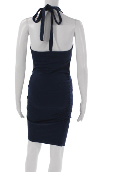 Michael Stars Women Bodycon Halter Mini Dress Blue Cotton Sleeveless Size XS
