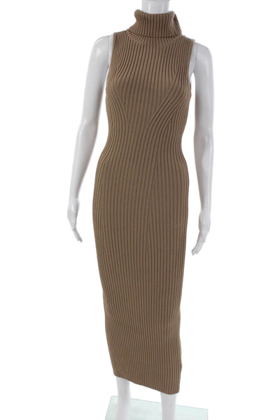ASTR Women Bodycon Dress Long Turtleneck Sleeveless Brown Viscose Size XS