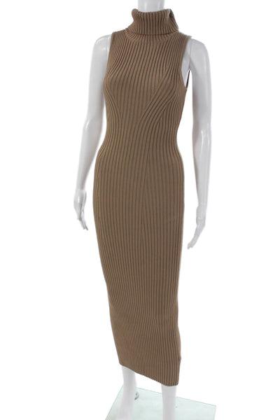 ASTR Women Bodycon Dress Long Turtleneck Sleeveless Brown Viscose Size XS