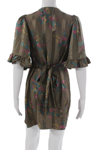 Betsey Johnson Women Multicolor Silk V-Neck Tie Waist Mini Dress Size 2