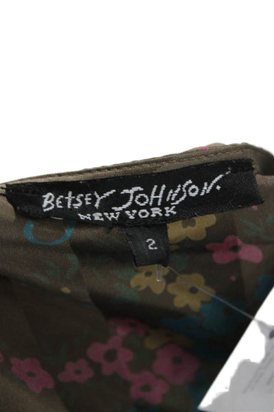 Betsey Johnson Women Multicolor Silk V-Neck Tie Waist Mini Dress Size 2
