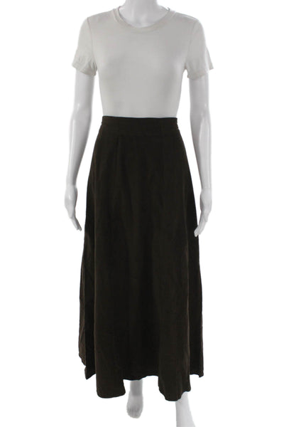 Madison Mathews Womens A-Line Long Cotton Skirt Brown Zip Size S