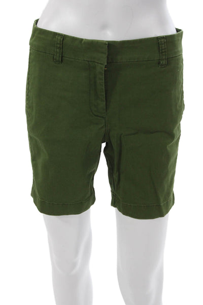 J Crew Womens Chino Shorts Green Button Size 2